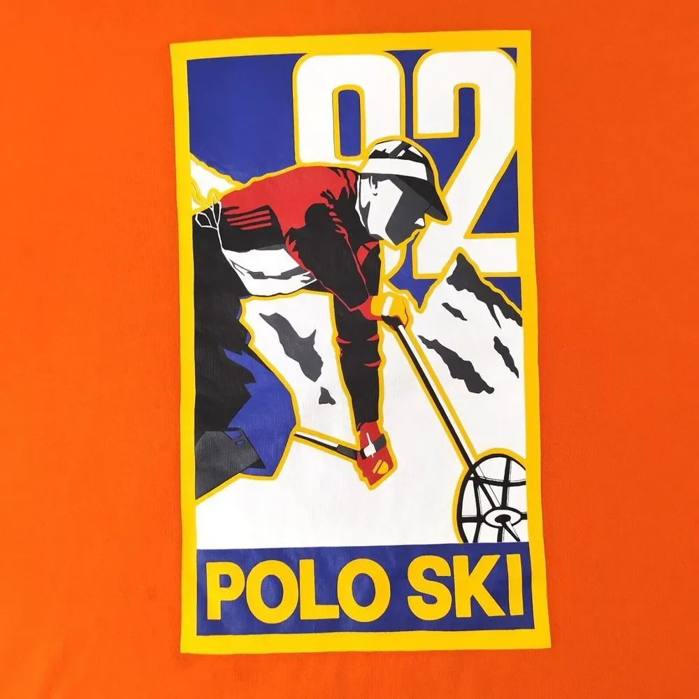 Polo Ralph Lauren Shirt Mens Medium Orange Classic Fit Polo Ski Graphic Tee